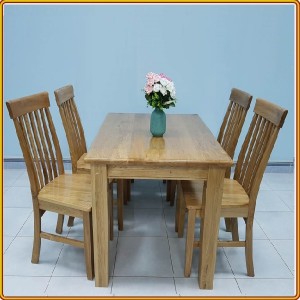 Rustic Oak : Bàn Ăn 1m2 + 4 Ghế ( 5 Nan - Mặt Gỗ )